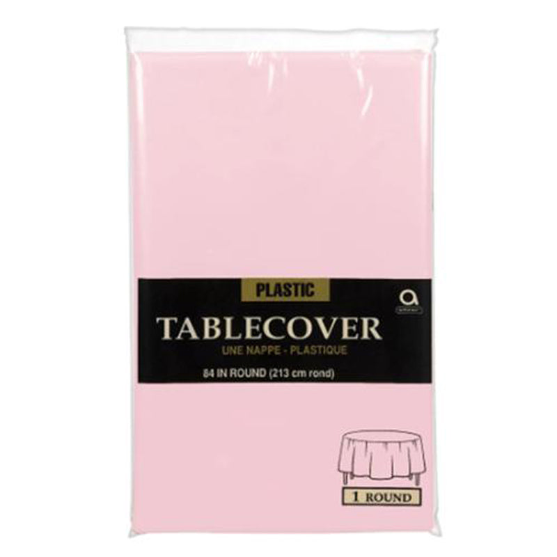 Blush Pink Round Plastic Table Cover Printed Tableware - Party Centre