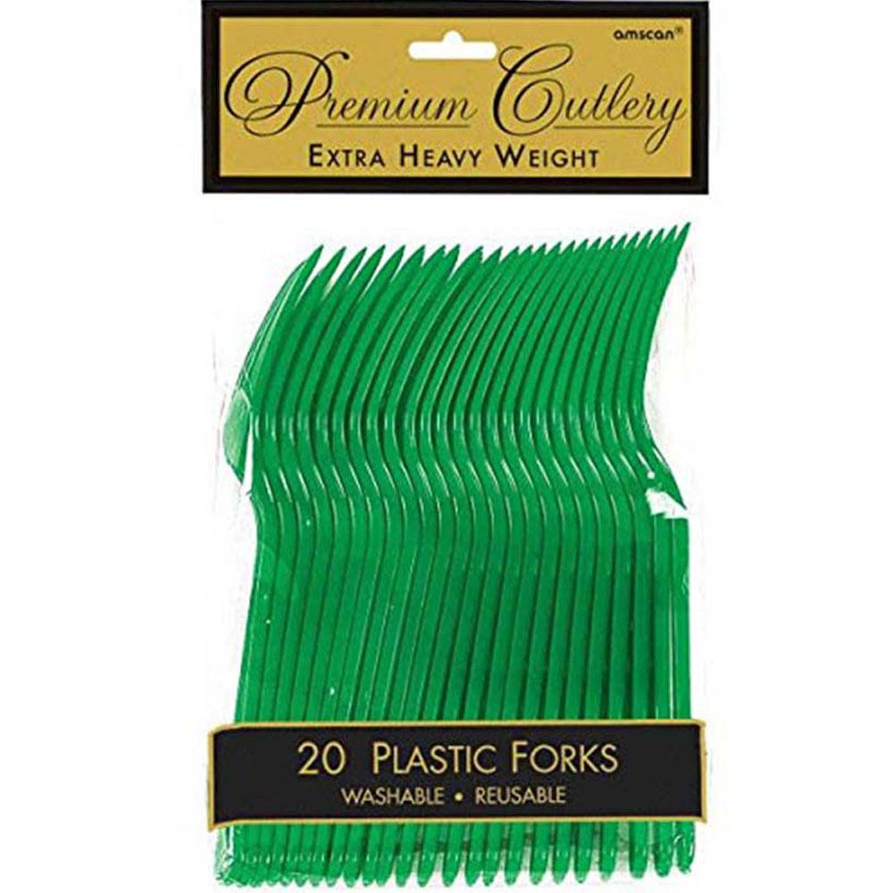 Festive Green Heavy Weight Plastic Forks 20pcs Solid Tableware - Party Centre