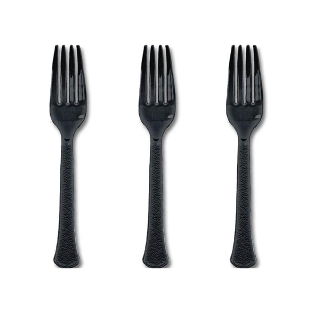 Jet Black Heavy Weight Plastic Forks 20pcs Solid Tableware - Party Centre