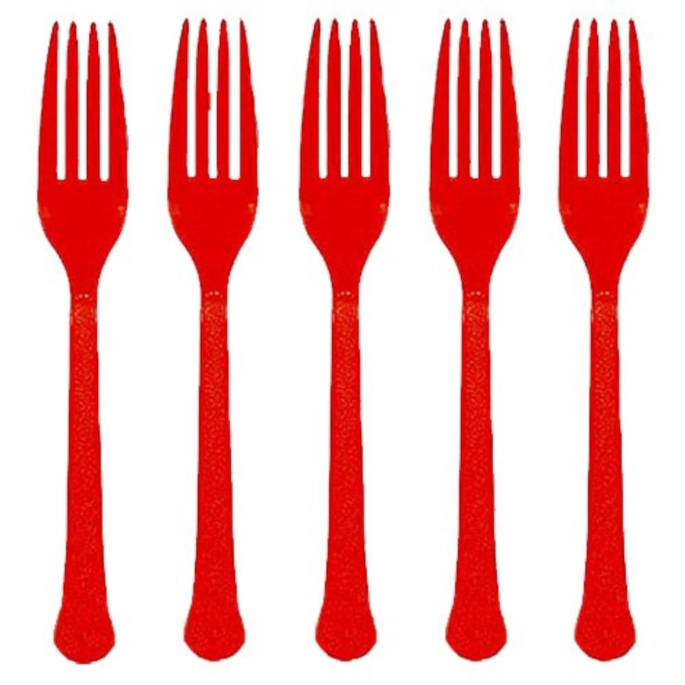 Apple Red Plastic Forks 20pcs Solid Tableware - Party Centre