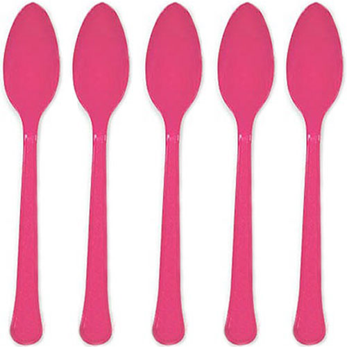 Bright Pink Heavy Weight Plastic Spoons 20pcs Solid Tableware - Party Centre