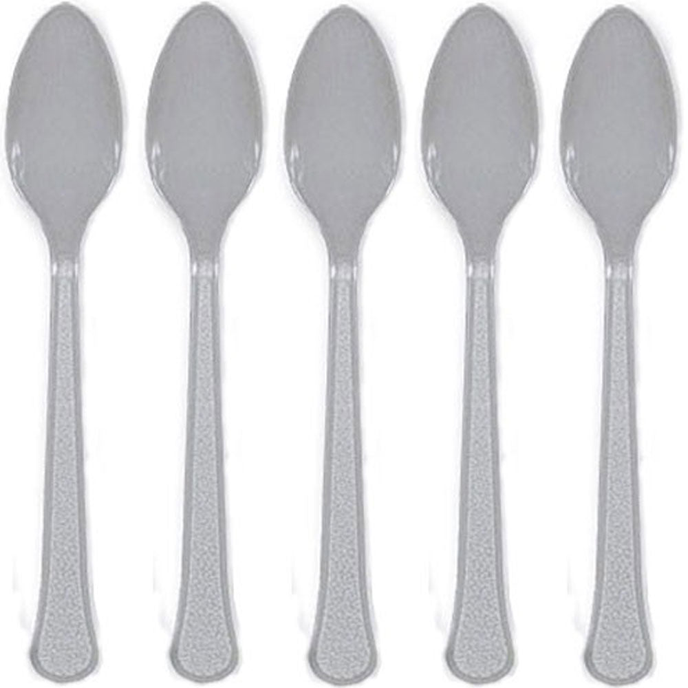 Silver Heavy Weight Plastic Spoons 20pcs Solid Tableware - Party Centre