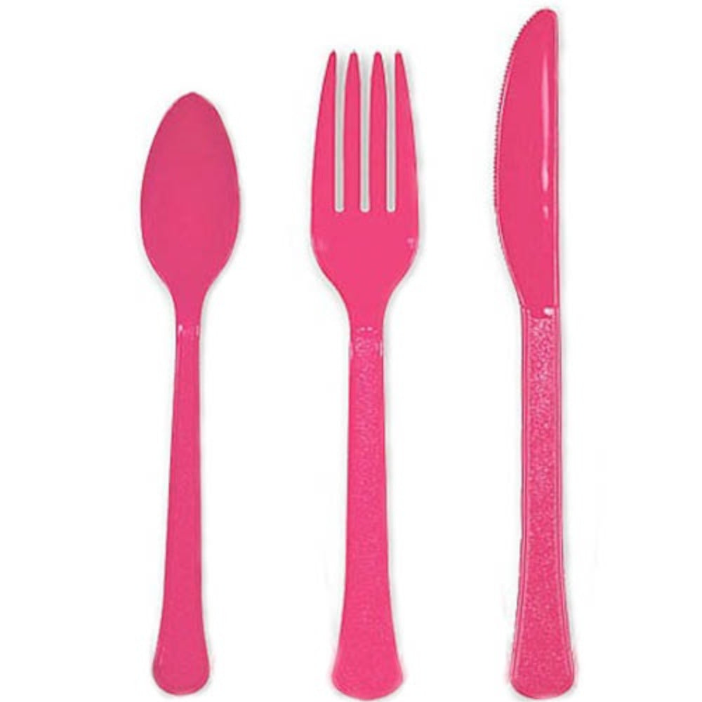 Bright Pink Assorted Premium Heavy Weights Cutlery Solid Tableware - Party Centre
