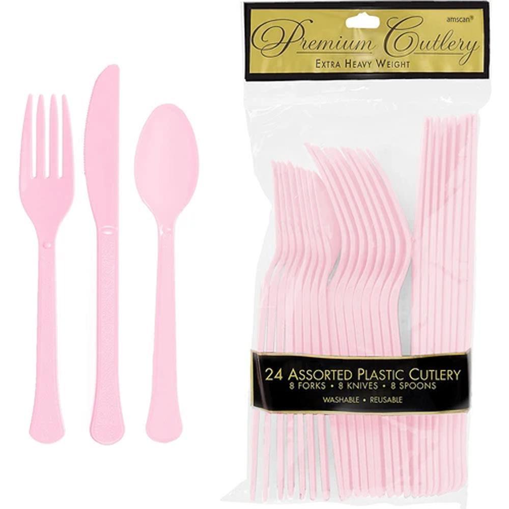 Blush Pink Heavy Weight Assorted Cutlery 24pcs Printed Tableware - Party Centre
