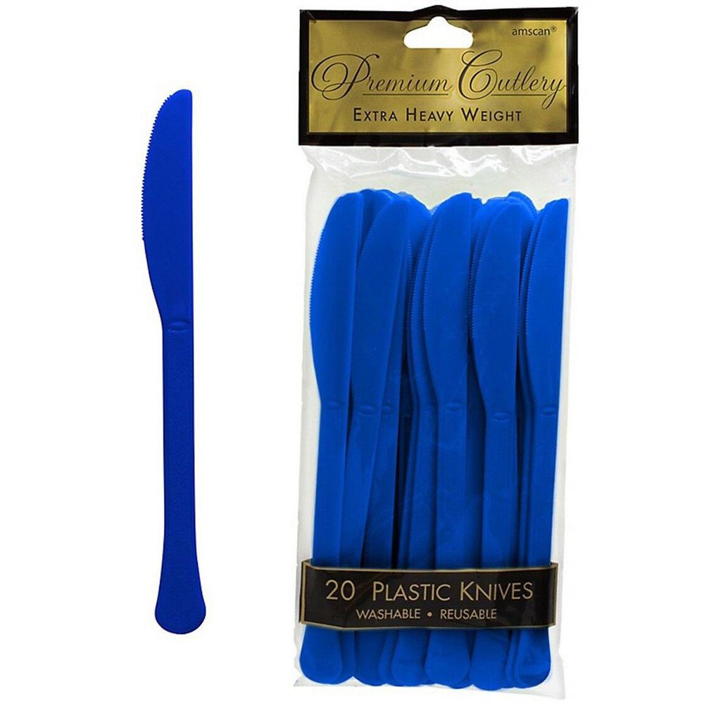 Bright Royal Blue Heavy Weight Plastic Knives 20pcs Solid Tableware - Party Centre