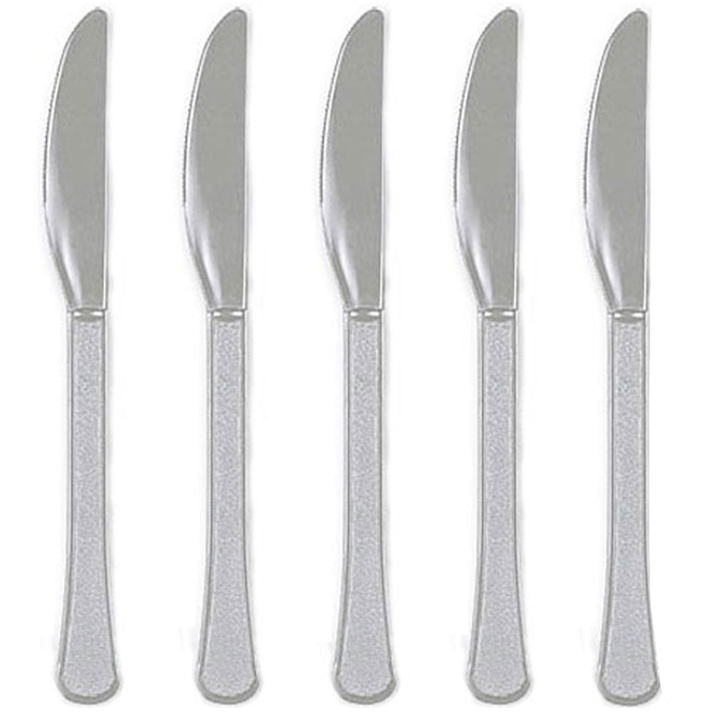 Silver Heavy Weight Plastic Knives 20pcs Solid Tableware - Party Centre