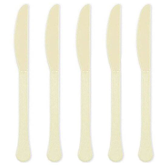 Vanilla Creme Heavy Weight Plastic Knives 20pcs Solid Tableware - Party Centre