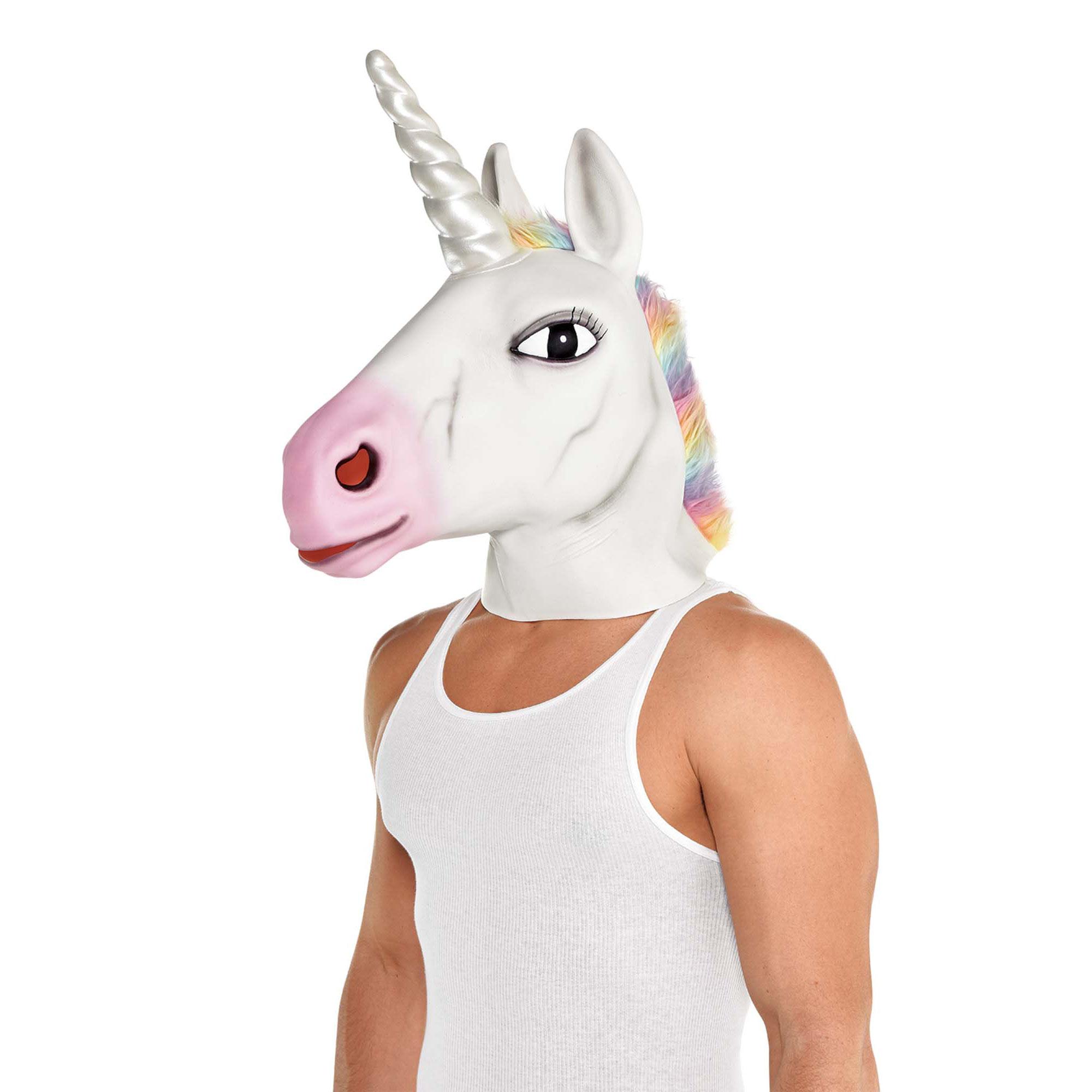 Adult Unicorn Full Head Mask with Hair Costumes & Apparel - Party Centre