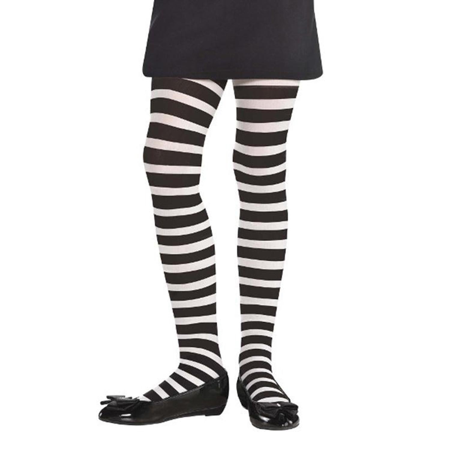 Child White & Black Striped Tights S-M Costumes & Apparel - Party Centre