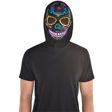 Adult Neon Day of the Dead Black Sugar Skull Mask