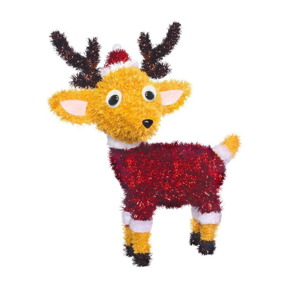 Deluxe 3D Reindeer with Santa Hat Tinsel & Fabric