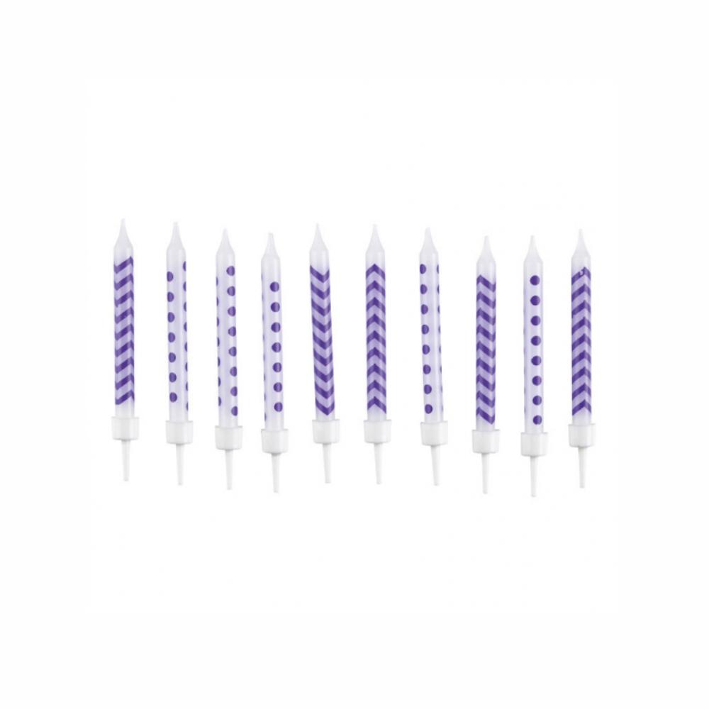 Dots & Chevron New Purple Candles 2.5in, 10pcs Party Accessories - Party Centre