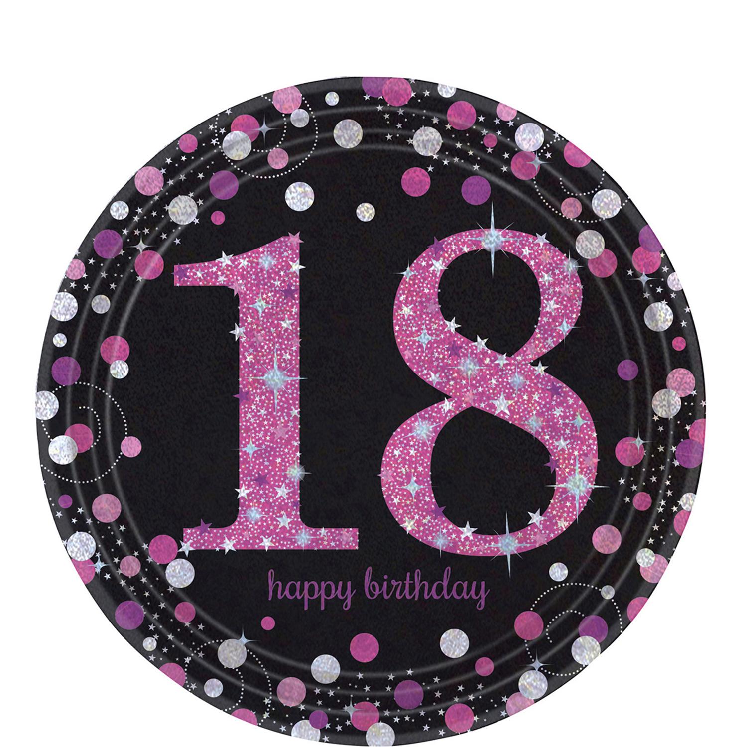 18 Pink Sparkling Celebration Paper Plates 9in, 8pcs