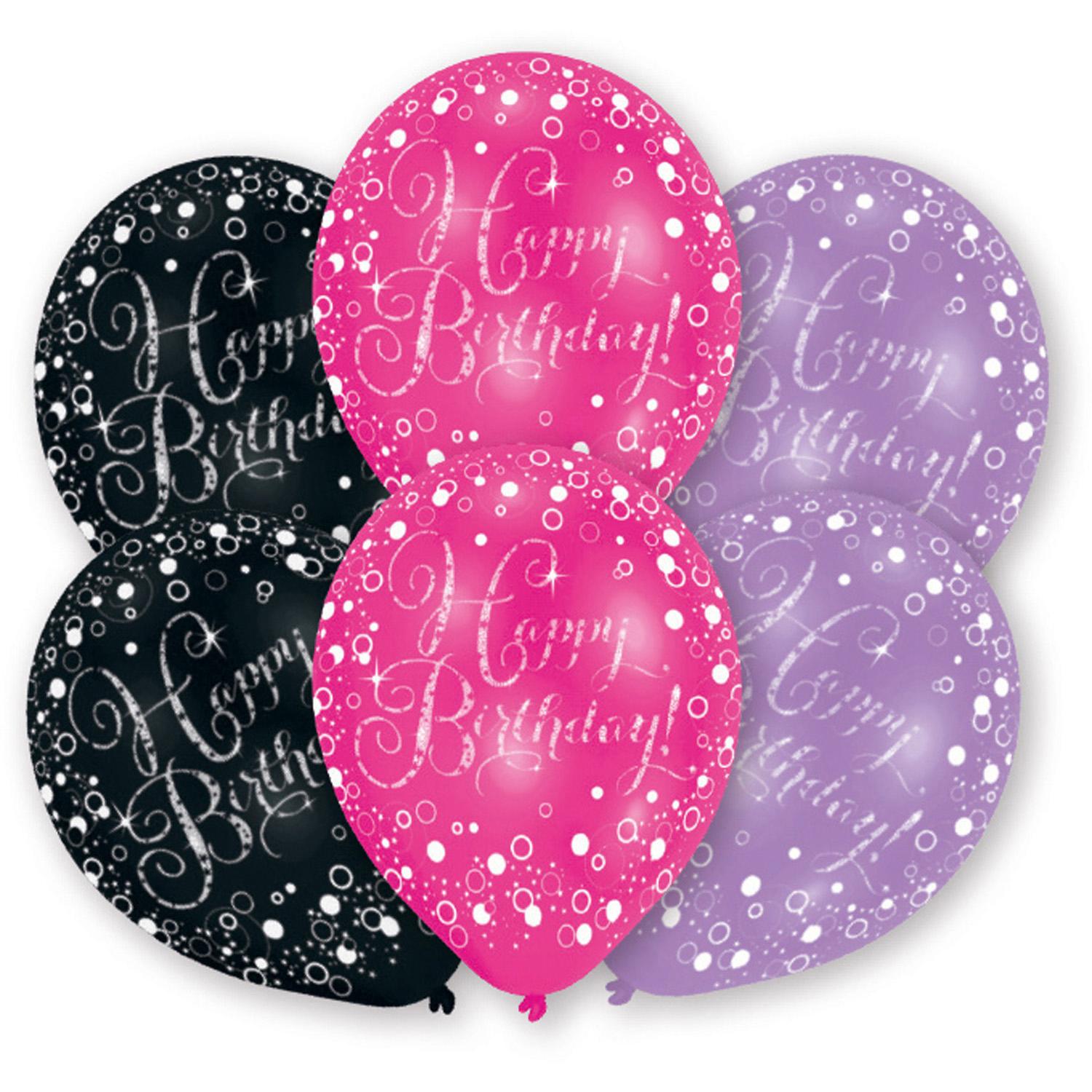 Pink, Purple, Black Latex Balloons 6pcs Balloons & Streamers - Party Centre