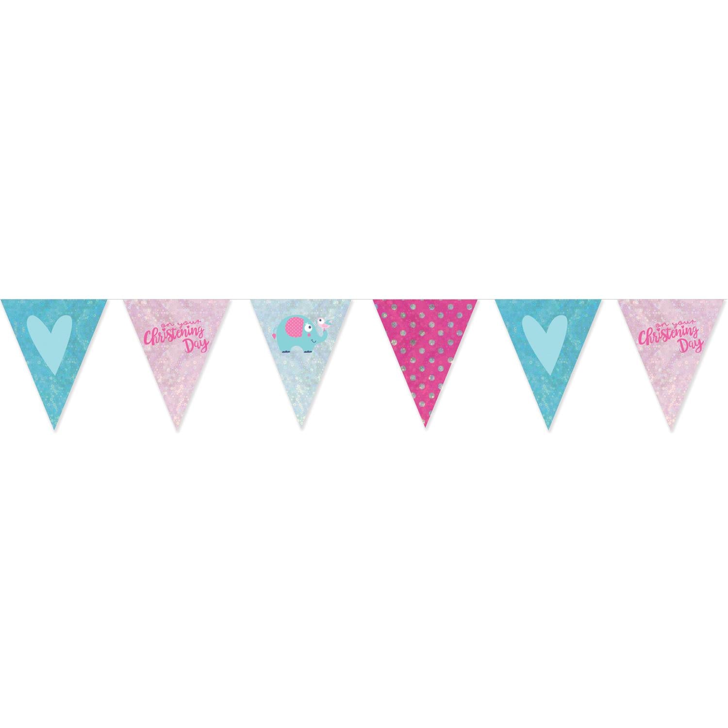 Christening Pink Pennant Banner Decorations - Party Centre