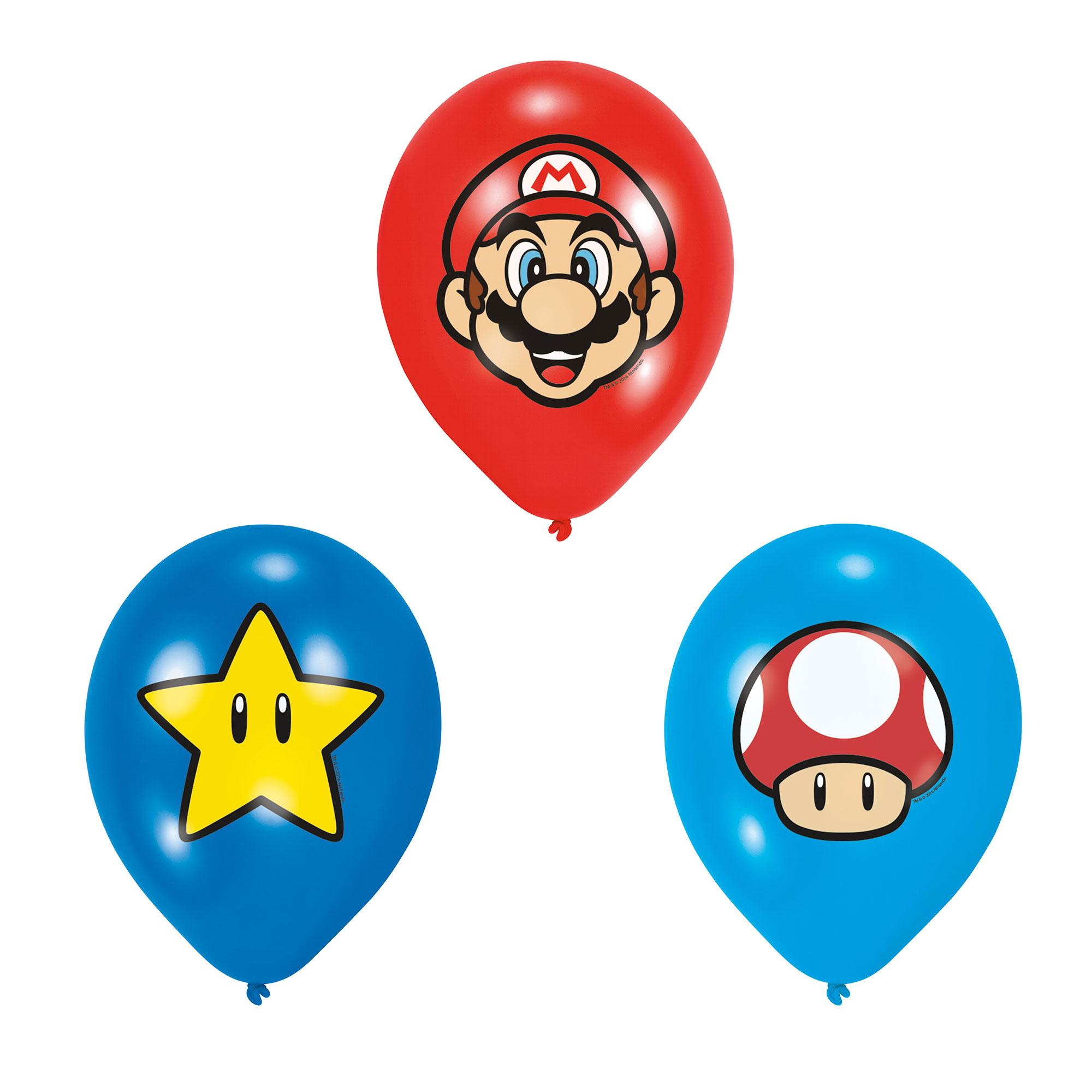 Super Mario 4c Print Latex Balloons 11in, 6pcs Balloons & Streamers - Party Centre