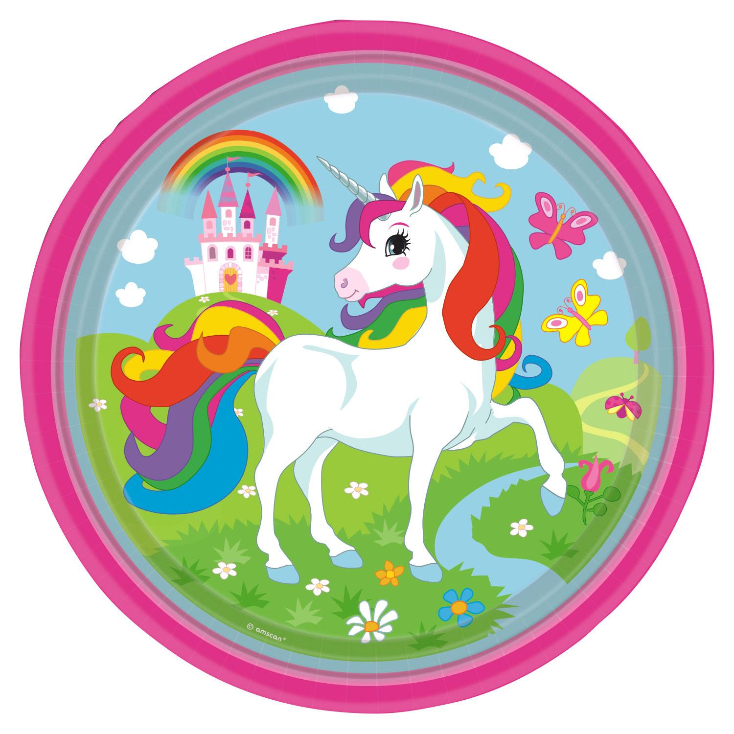 Unicorn Paper Plates 9in, 8pcs Printed Tableware - Party Centre