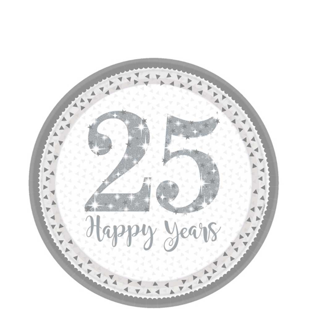 Silver Anniversaries Paper Plates 9in, 8pcs