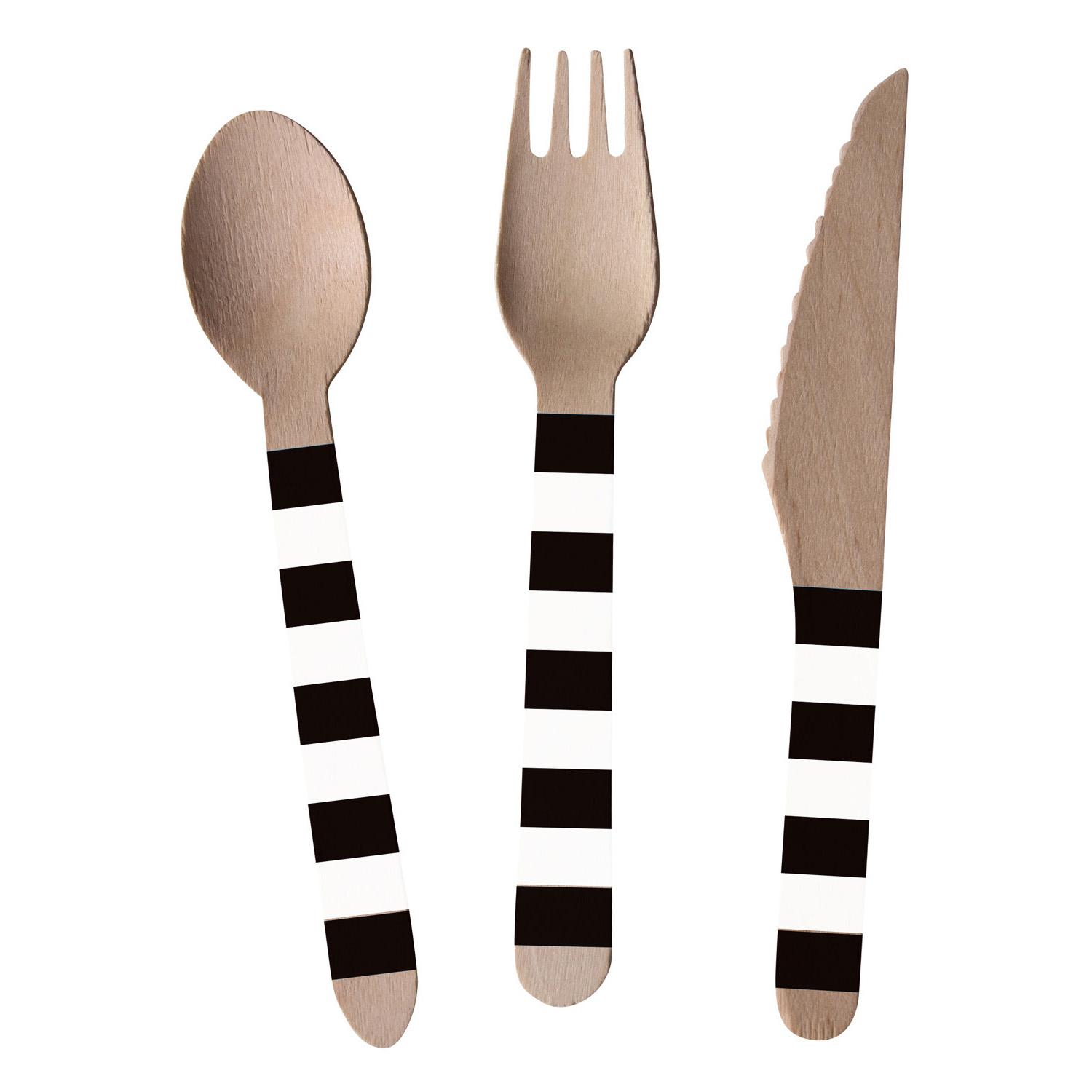 Kicker Party Wooden Cutlery Set 24pcs Solid Tableware - Party Centre