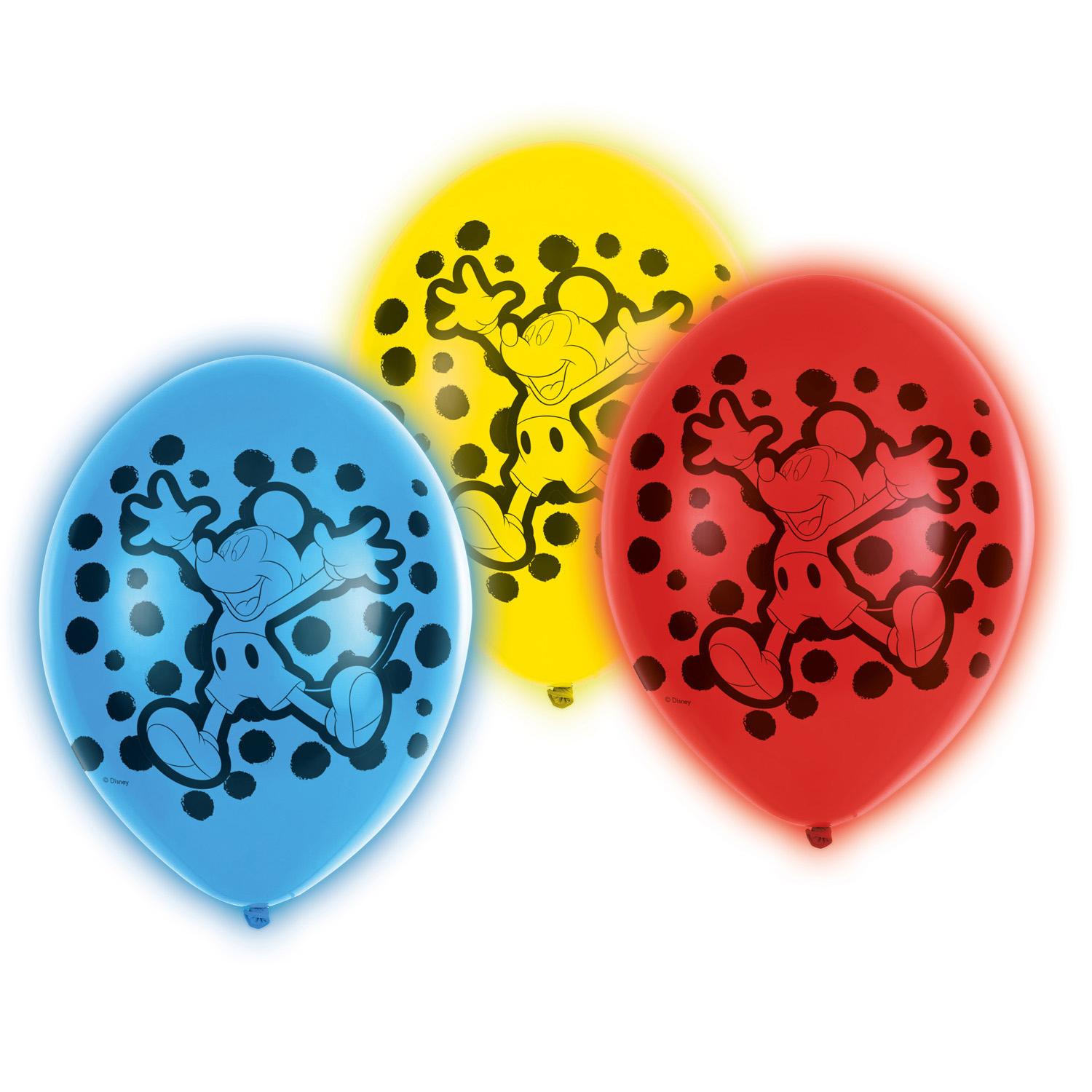 Mickey Mouse LED Latex Balloons 11in, 5pcs Balloons & Streamers - Party Centre