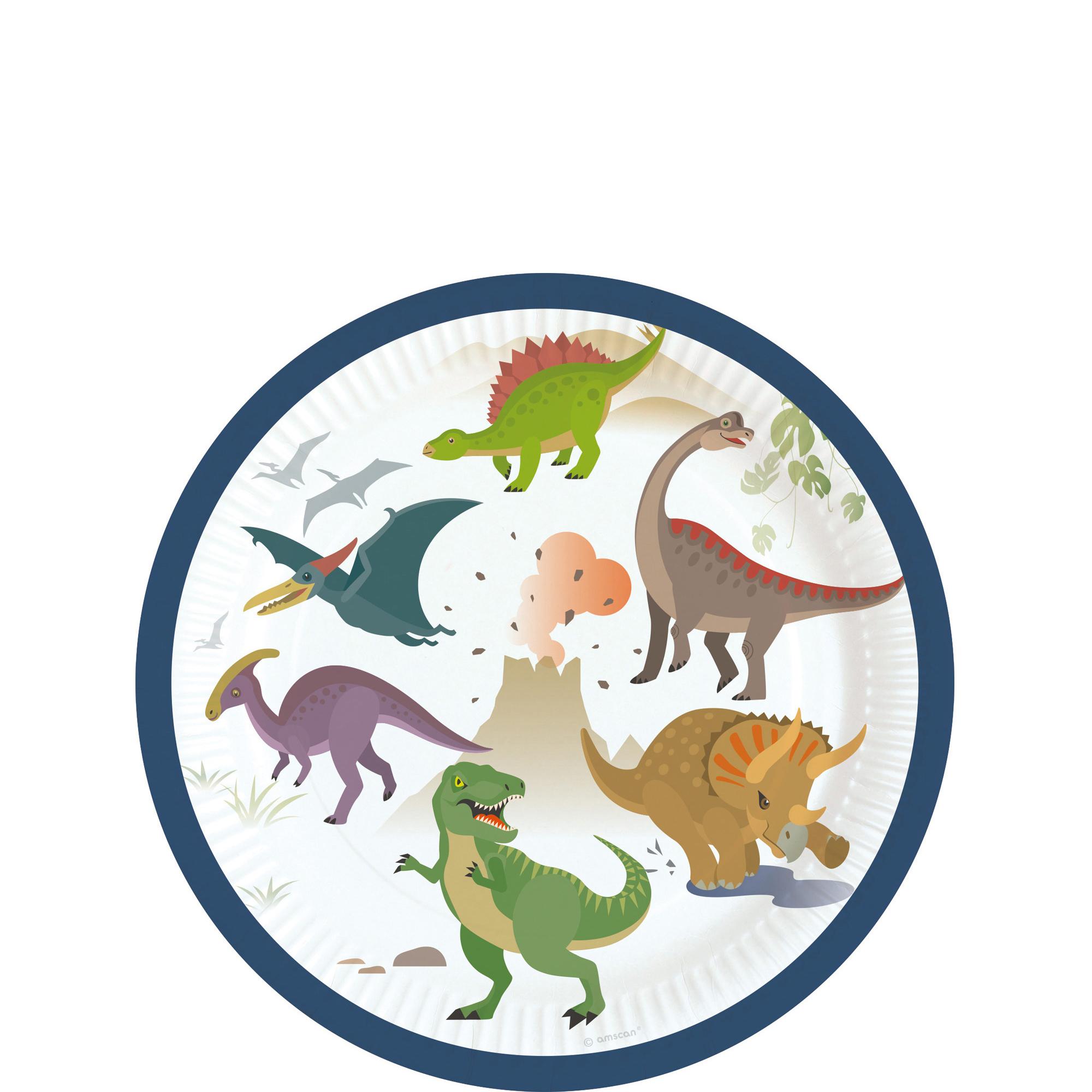 Happy Dinosaur Paper Plates 7in, 8pcs Printed Tableware - Party Centre