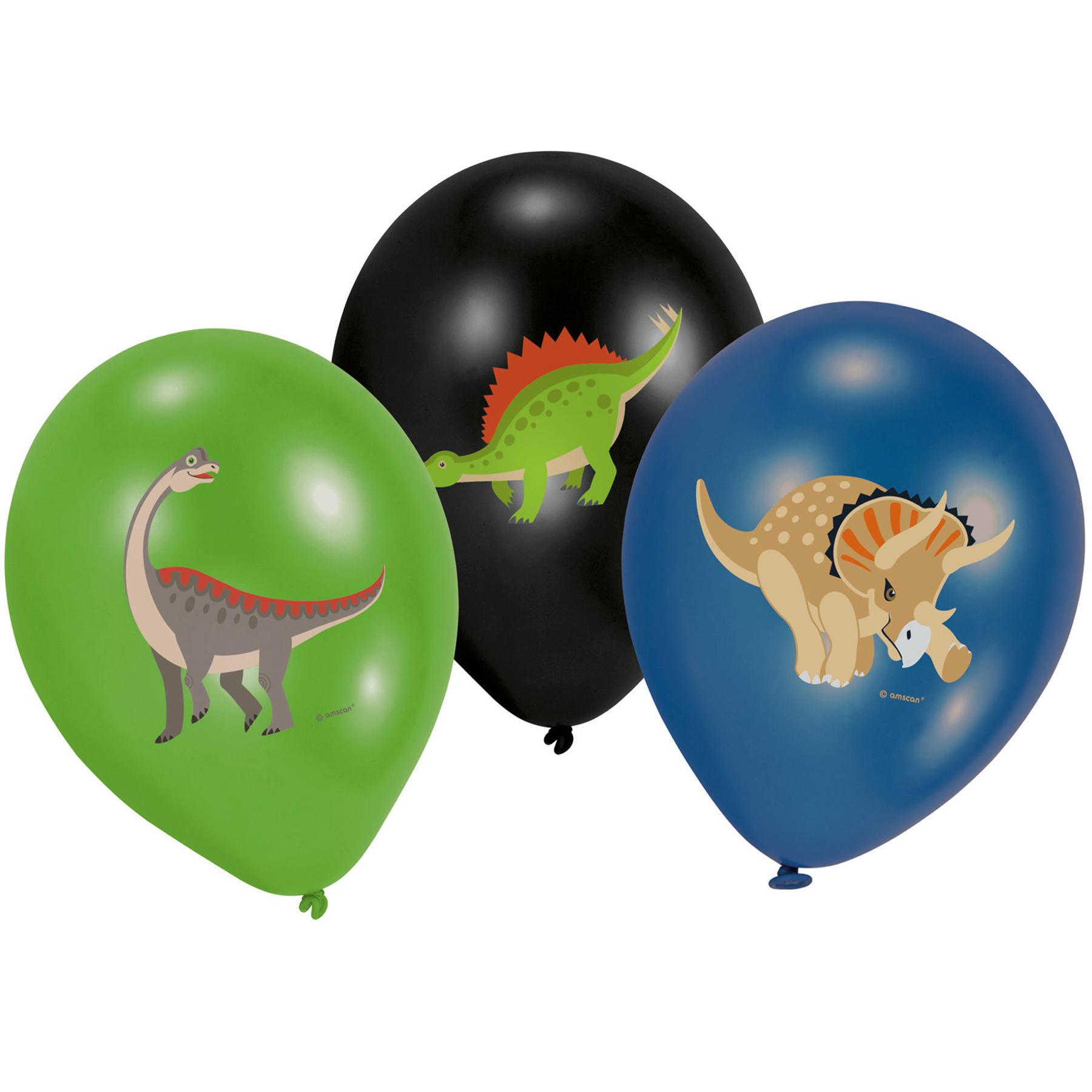 Happy Dinosaur Latex Balloons 11in, 6pcs Balloons & Streamers - Party Centre