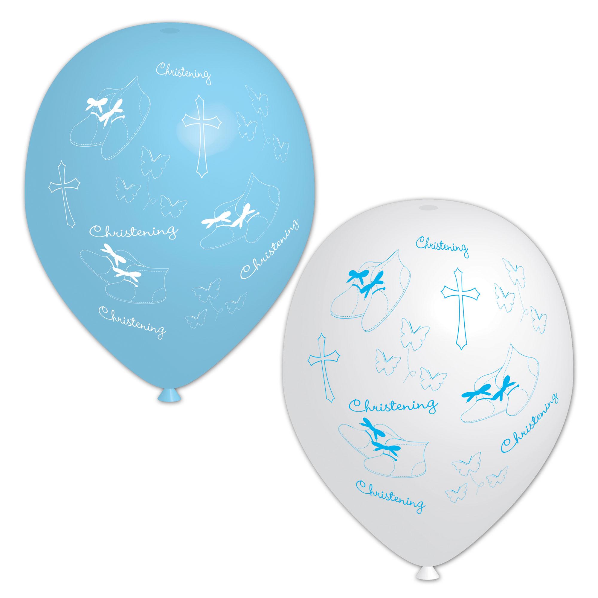 Christening Blue Latex Balloons 11in, 6pcs Balloons & Streamers - Party Centre