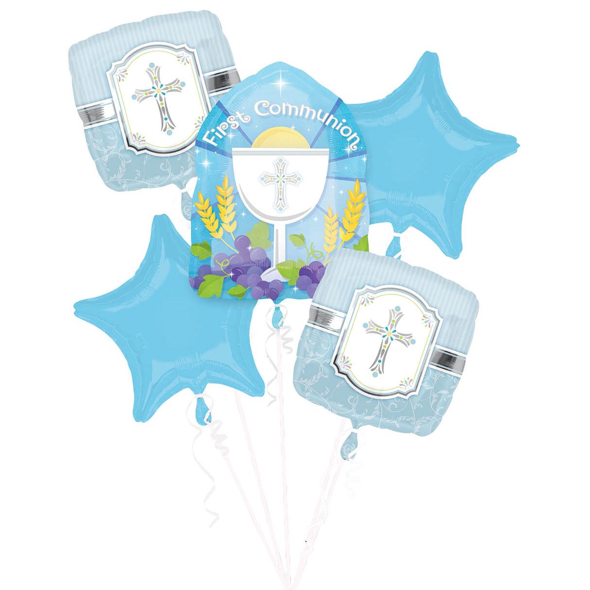 Blue Communion Blessings Bouquet 5pcs Balloons & Streamers - Party Centre