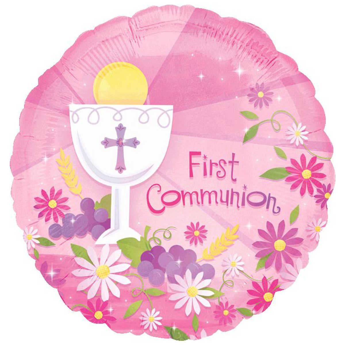 First Communion Pink Foil Balloon 18in Balloons & Streamers - Party Centre