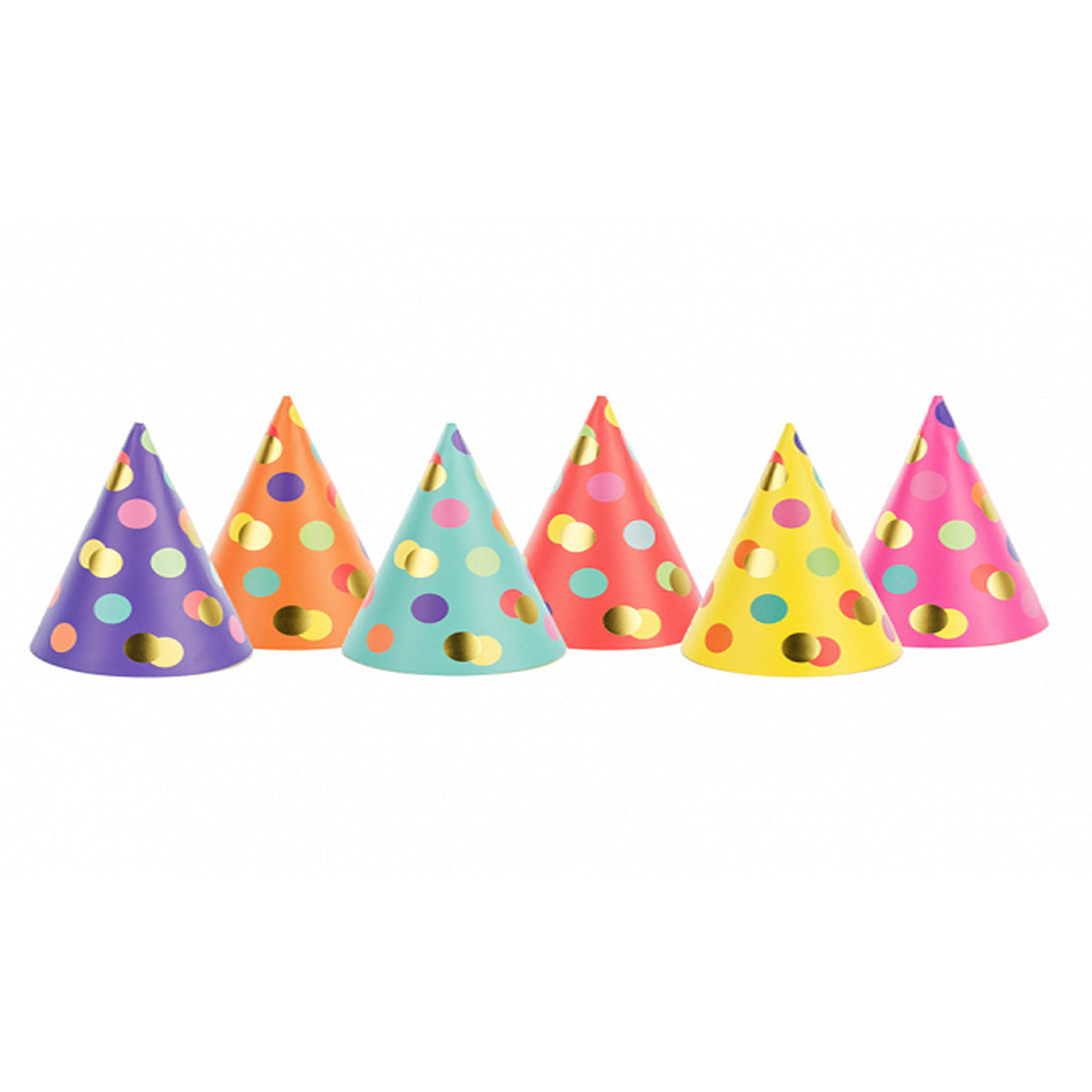 Party Hats mix Dots 6pcs, 16cm