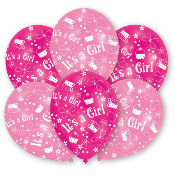 It's A Girl Printed Latex Balloons 11in, 6pcs Balloons & Streamers - Party Centre