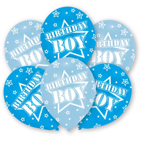 Birthday Boy All Around Printed Latex Balloons 11in, 6pcs Balloons & Streamers - Party Centre