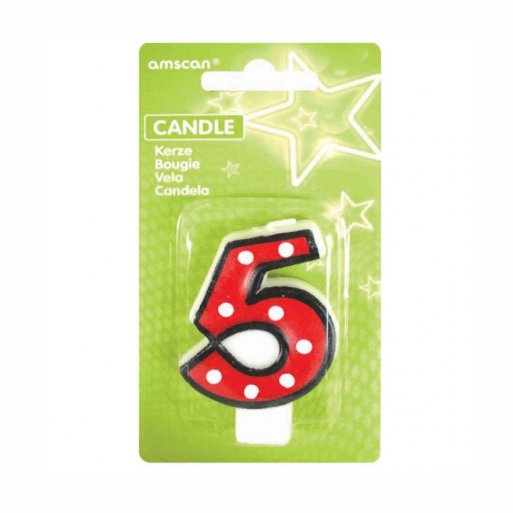 Number 5 Dots With Black Border Candle Party Accessories - Party Centre