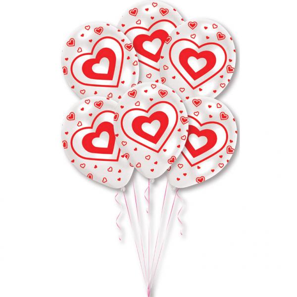 All Around Printed Hearts Latex Balloons 11in, 6pcs Balloons & Streamers - Party Centre