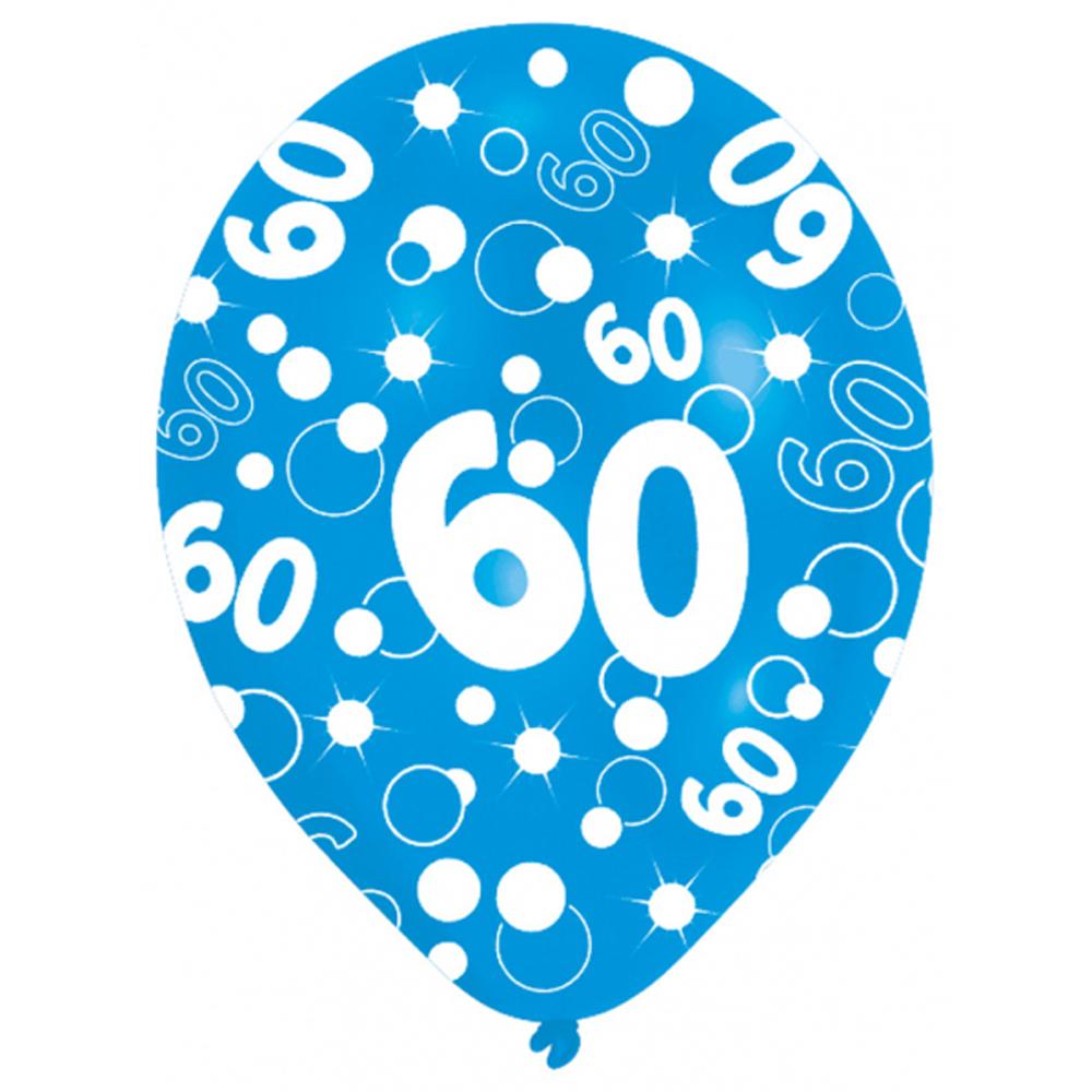 All Around Printed Age 60 Latex Balloons 11in, 6pcs Balloons & Streamers - Party Centre