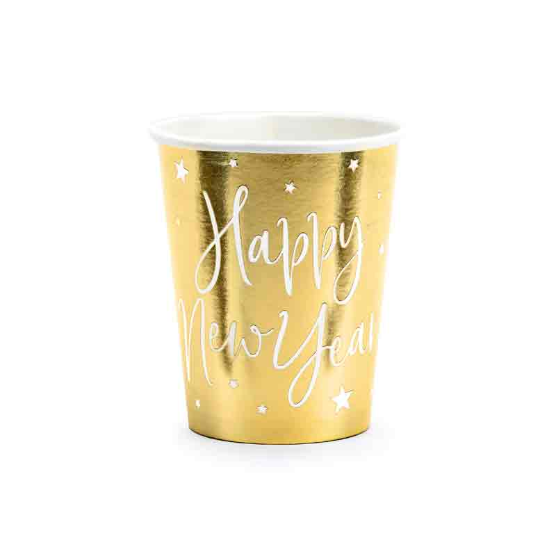 Happy New Year Gold Paper Cups 7oz, 6pcs