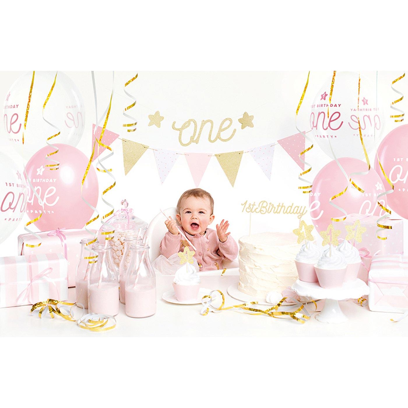 1st Birthday Decoration Set, Pink and Gold Decorations - Party Centre