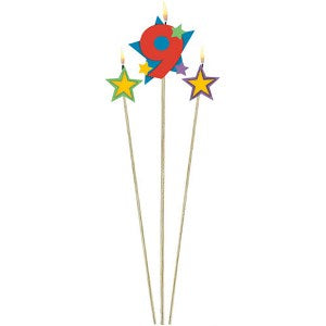 Number 9 Star Birthday Candle 3pcs Party Accessories - Party Centre