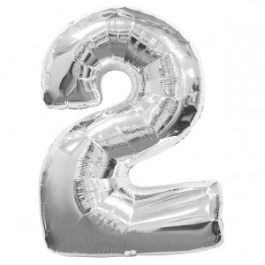 Number 2 Sliver Foil Balloon 24 x 34in Balloons & Streamers - Party Centre