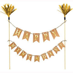 Happy Birthday Gold Cake Banner Party Accessories - Party Centre