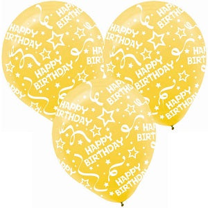 Yellow Birthday Confetti Latex Balloons 12in, 6pcs Balloons & Streamers - Party Centre