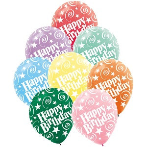 Happy Birthday Assorted Latex Balloons 12in, 100pcs Balloons & Streamers - Party Centre