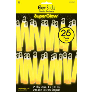 Yellow Glow Sticks Mega Pack 4in, 25pcs Party Accessories - Party Centre