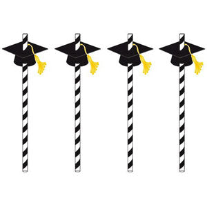 Graduation Caps With Paper Straws 12pcs Candy Buffet - Party Centre