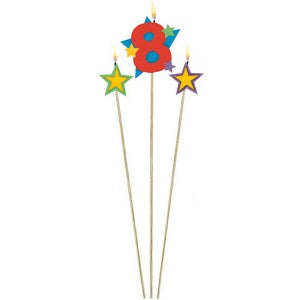 Number 8 Star Birthday Candle 3pcs Party Accessories - Party Centre