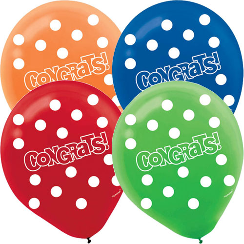 Congrats-Dots Latex Balloons 12in, 20pcs Balloons & Streamers - Party Centre
