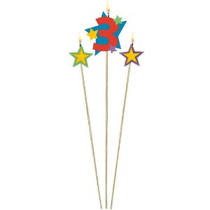 Number 3 Star Birthday Candle 3pcs Party Accessories - Party Centre
