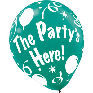 The Party's Here Assorted Latex Balloons 12in, 6pcs Balloons & Streamers - Party Centre