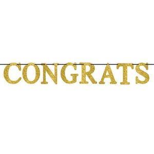 Congrats Gold Letter Glitter Banner 2.7m Decorations - Party Centre