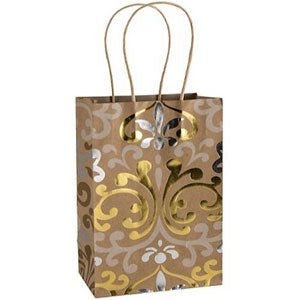 Gold & Silver Damask Small Kraft Bag Party Favors - Party Centre